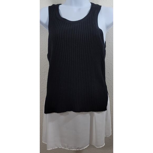 Bar III Black Ribbed Lined And Layered Sheer Hem Tank Top Medium Flowy Soft - Picture 1 of 5